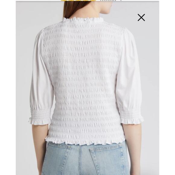 Veronica Beard Langston Smocked Ruffle Top Blouse White Elevated Basic M Cotton - Picture 4 of 11